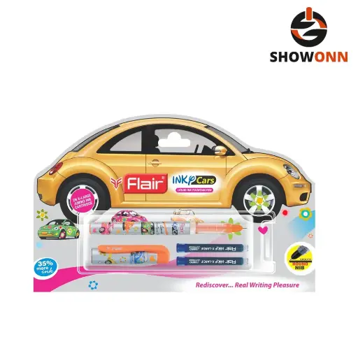 FLAIR Inky Series Cars Liquid Ink Fountain Pen Blister Pack (Free 2 Pieces X-Large Jumbo Cartridges) 
