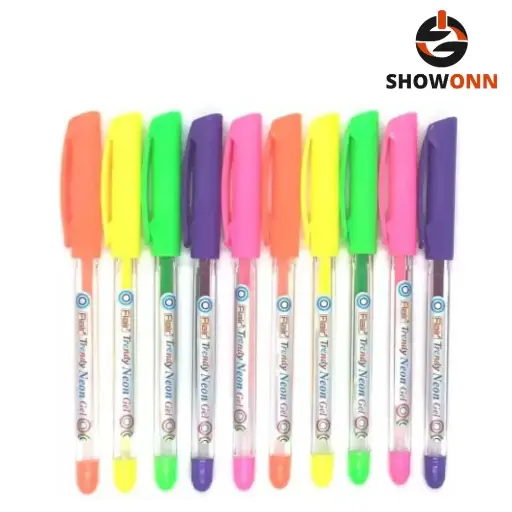 FLAIR Trendy Neon Gel Pen Pouch Pack | Refillable Ink With Smooth And Comfortable Writing | Sleek Design With Ergonomic Grip For Easy Handling | 5 Neon Ink Colors, Pack Of 10 Pens 