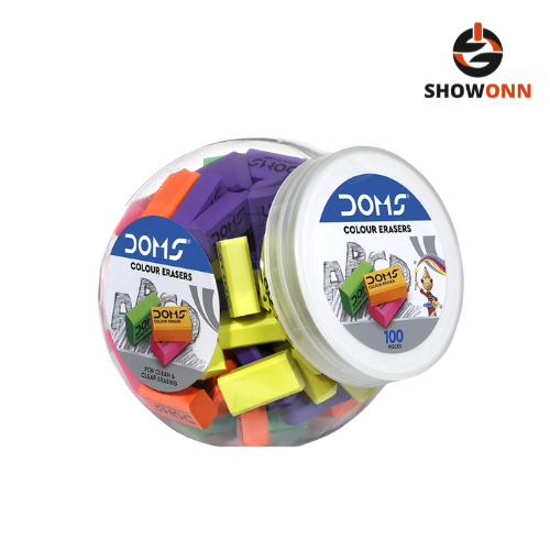DOMS COLOURED ERASER - 100 PCS JAR