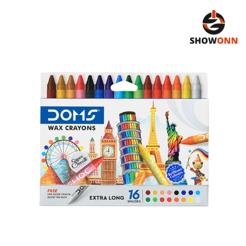 DOMS LONG WAX CRAYONS 16 SHADES NEW